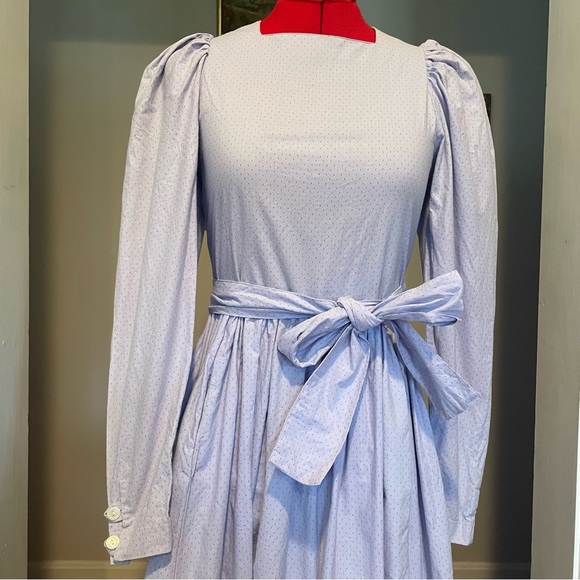 VTG Laura Ashley 70s/80s Lavender Dotted Long Sleeve Prairie Midi Dress - Picture 6 of 10